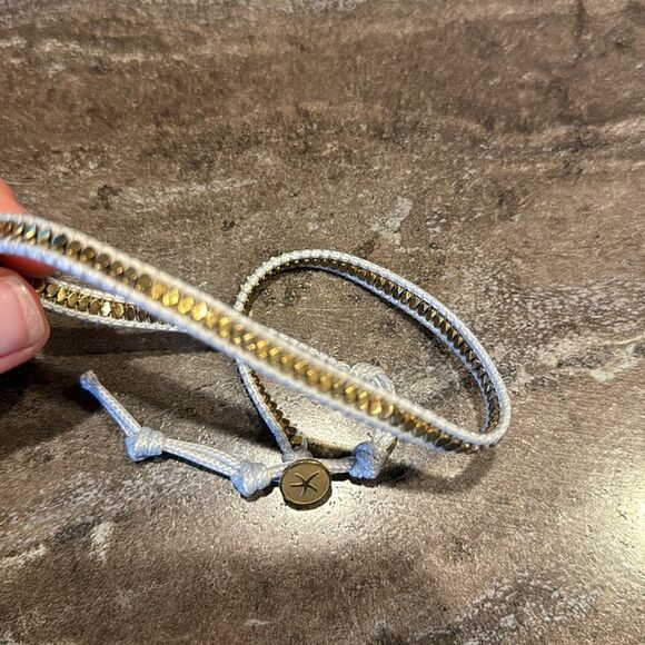 Better Way Sue white gray waxed rope/gold bead adjustable wrap bracelet. NWT. - Picture 2 of 4